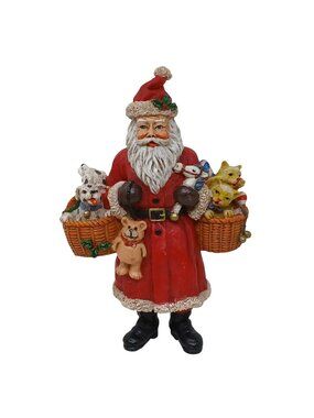 VTG Santa Claus Figurine Holding Baskets Kittens & Puppies 5.5" Tall Resin #S-3